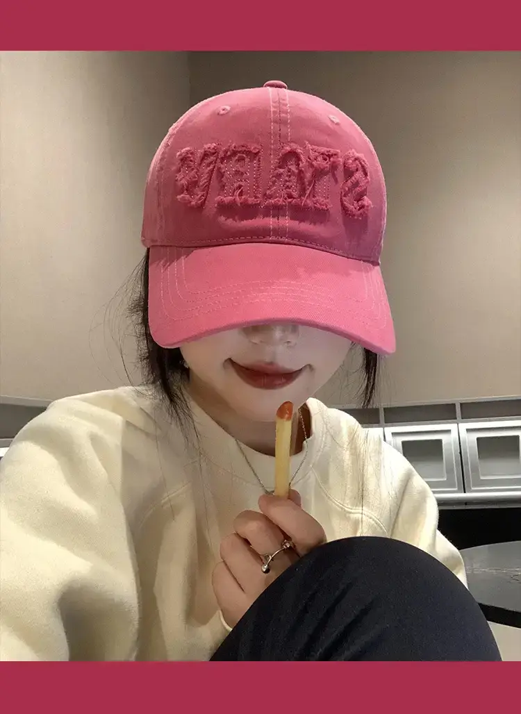 Women's Pink Embroidered Baseball Cap Large Circumference — feature 6