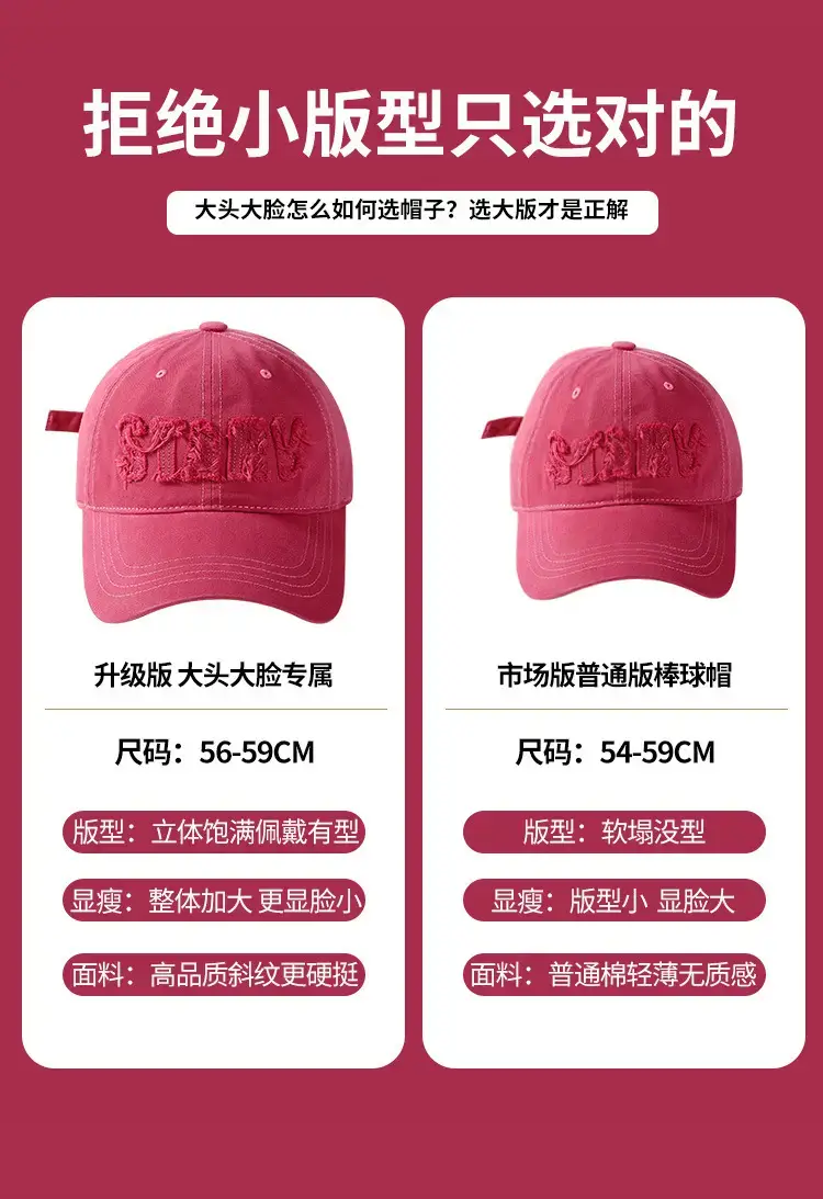 Women's Pink Embroidered Baseball Cap Large Circumference — feature 7