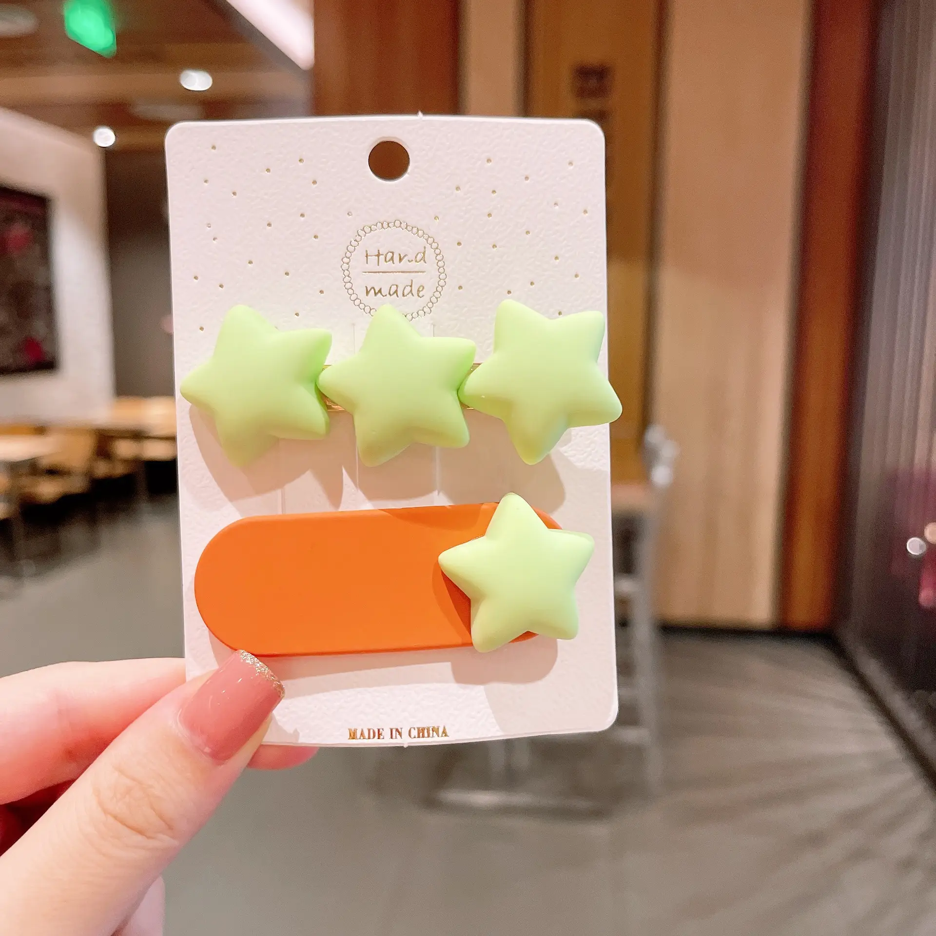 Cute Green & Orange Hair Pins for Girls Kids