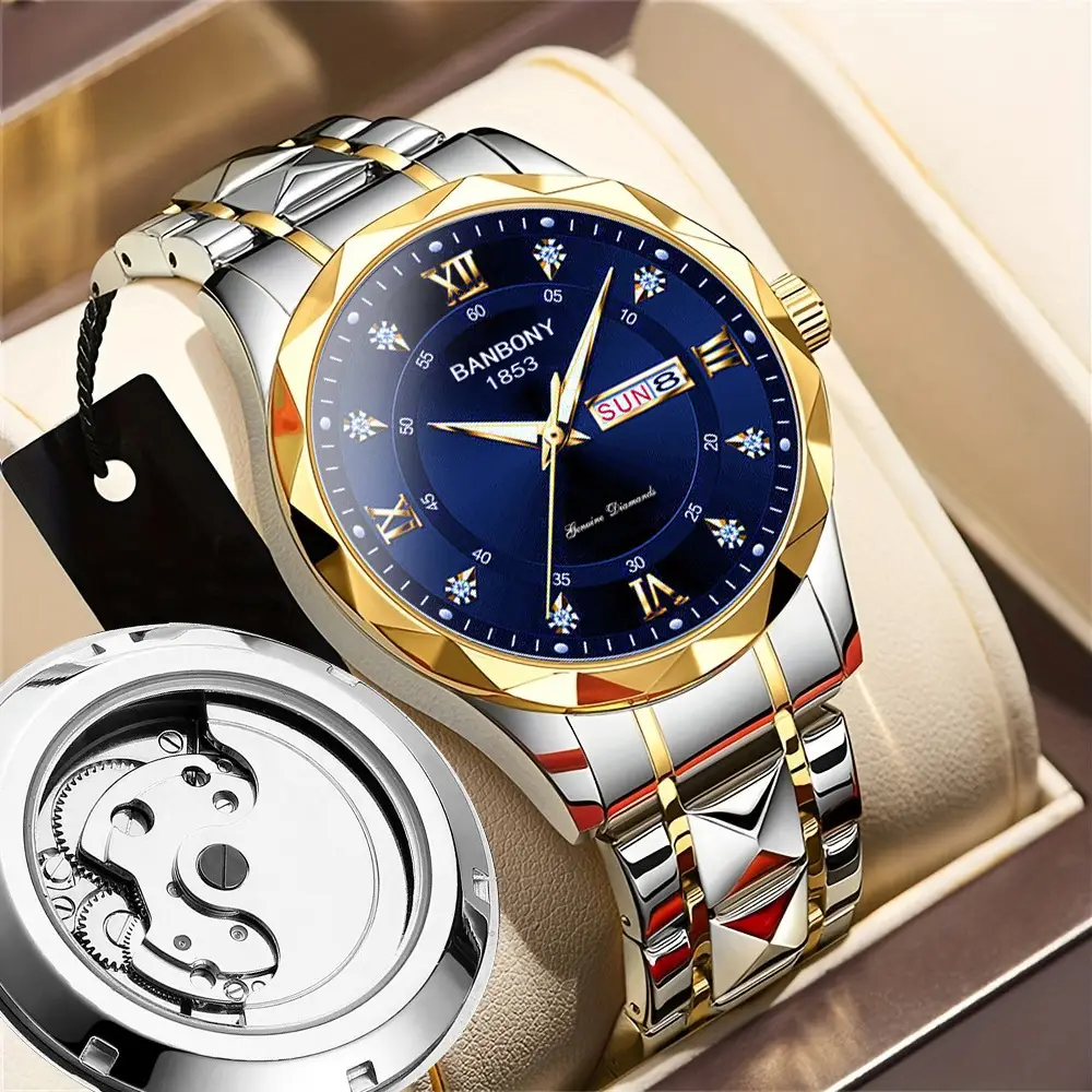 Men's Banbony Gold Black Dial Automatic Mechanical Watch - Image 10