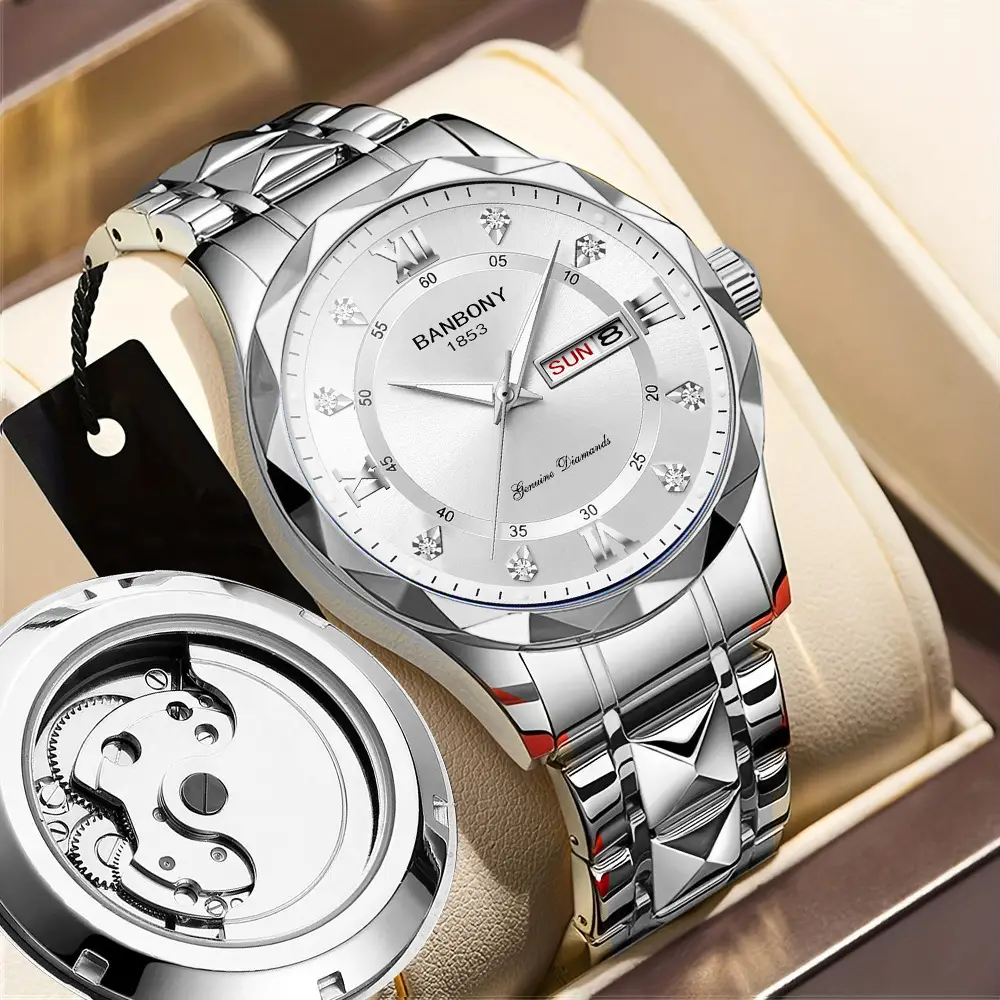 Men's Banbony Gold Black Dial Automatic Mechanical Watch - Image 12