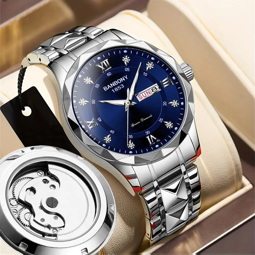 Men's Banbony Gold Black Dial Automatic Mechanical Watch - Image 8