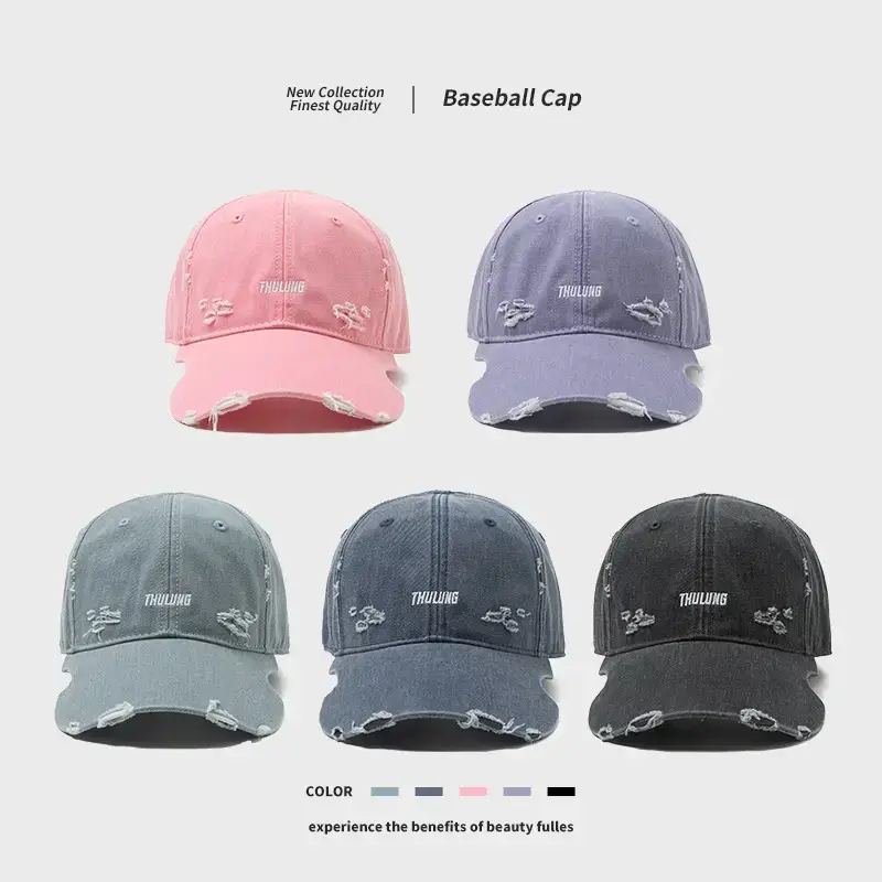 Vintage Washed Hole Baseball Cap Purple Japanese Style - Image 6