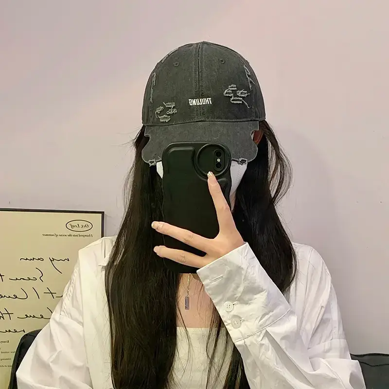 Vintage Washed Hole Baseball Cap Purple Japanese Style - Image 7