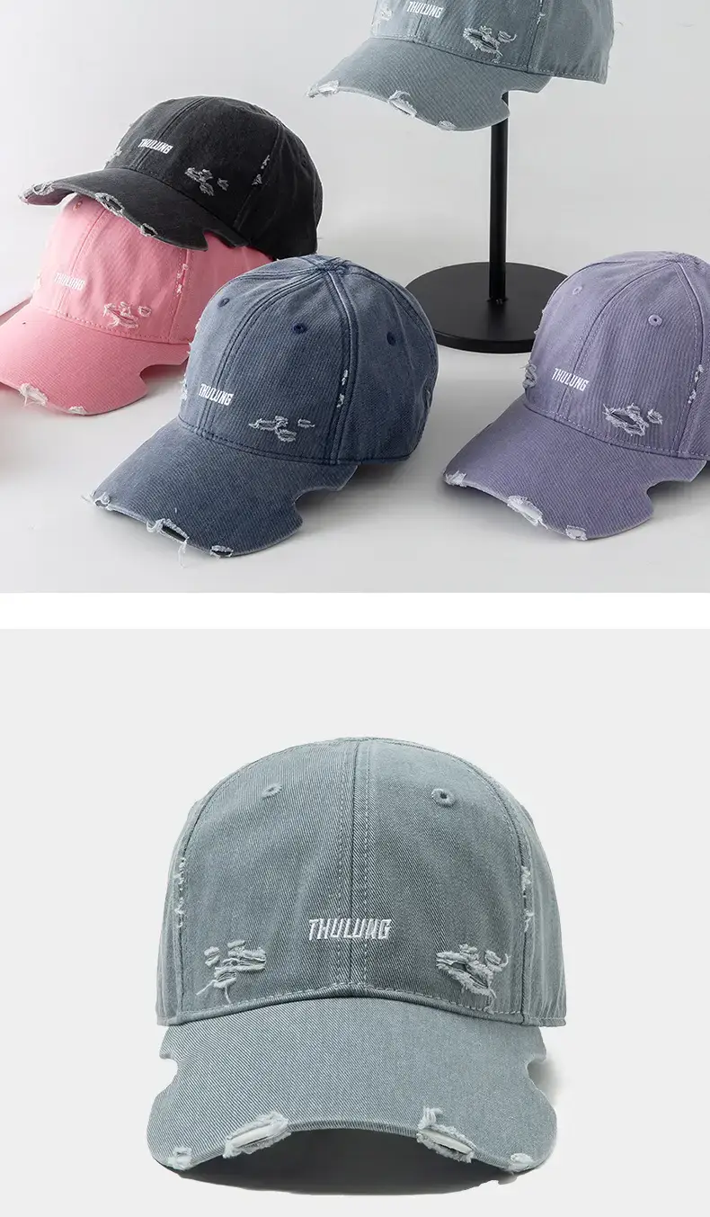 Vintage Washed Hole Baseball Cap Purple Japanese Style — feature 5