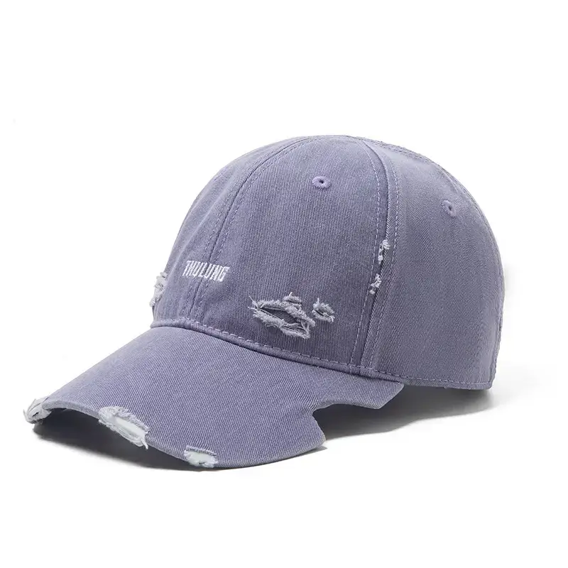 Vintage Washed Hole Baseball Cap Purple Japanese Style - Image 2