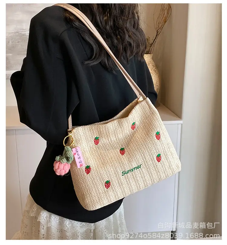 Summer Straw Embroidered Shoulder Bag for Women — feature 1