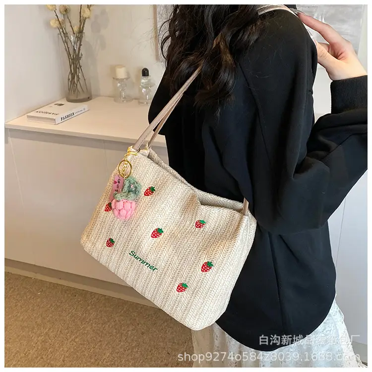 Summer Straw Embroidered Shoulder Bag for Women — feature 12