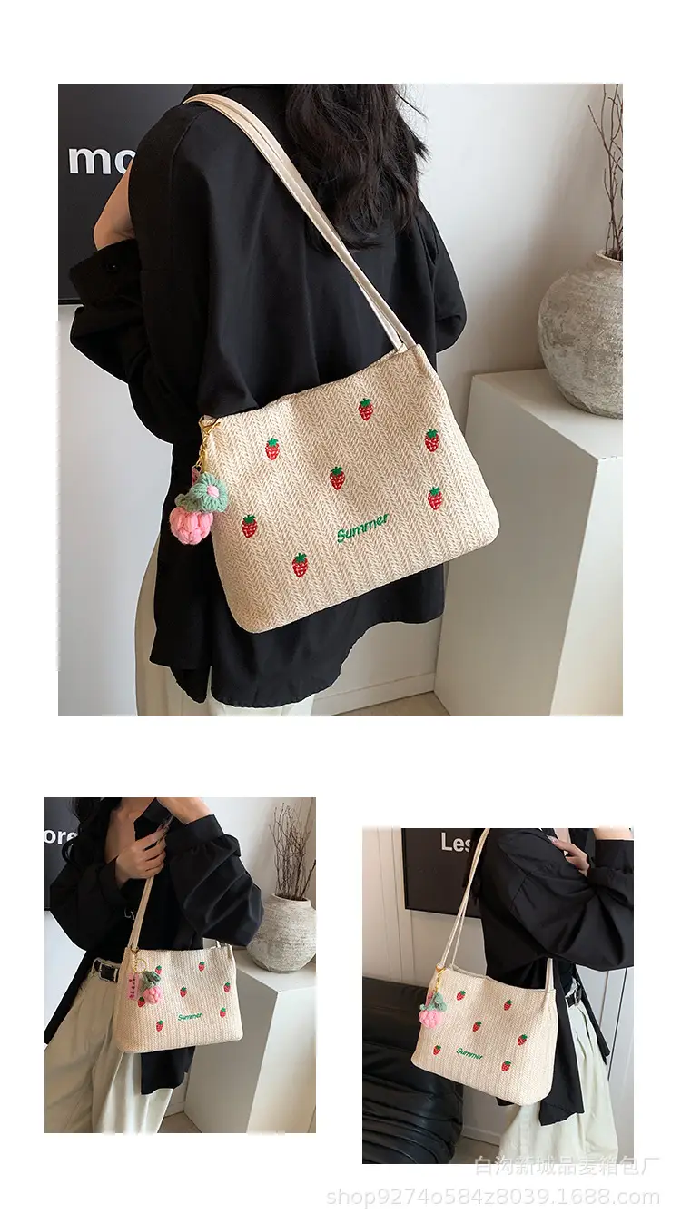 Summer Straw Embroidered Shoulder Bag for Women — feature 3