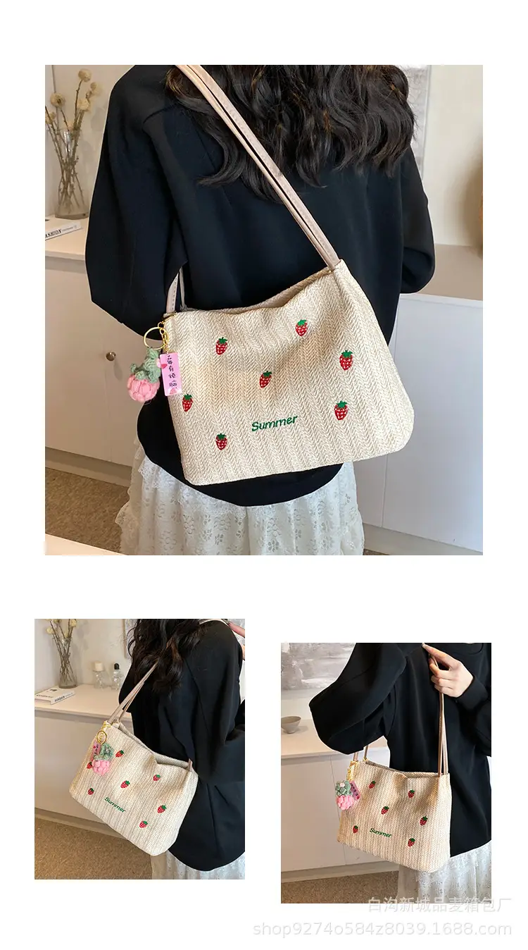 Summer Straw Embroidered Shoulder Bag for Women — feature 4