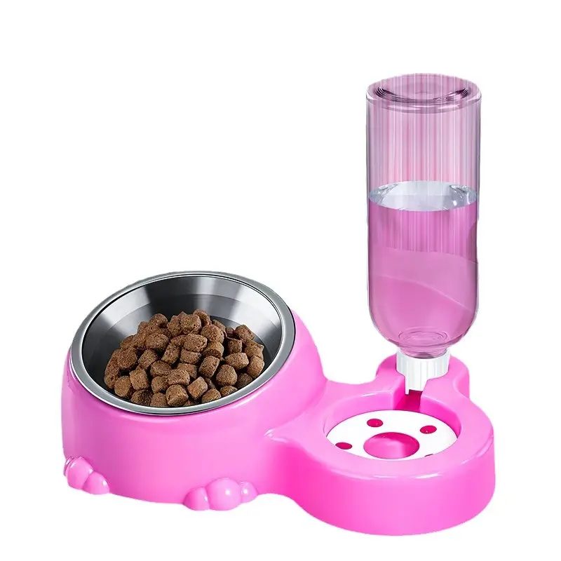 Cat Bowl Automatic Water Dispenser Kitten Puppy Drinking Water Eating Integrated Stainless Steel Rice Basin Cat Supplies Rice Bowl