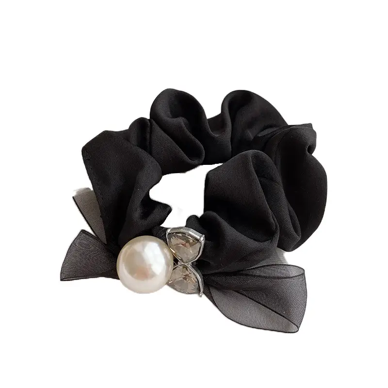 Black Lace Bow Pearl Hair Ring for Women - Image 6