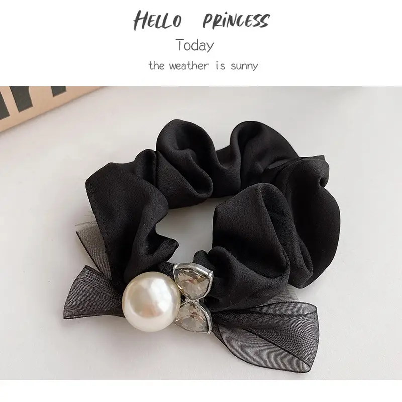 Black Lace Bow Pearl Hair Ring for Women — feature 18