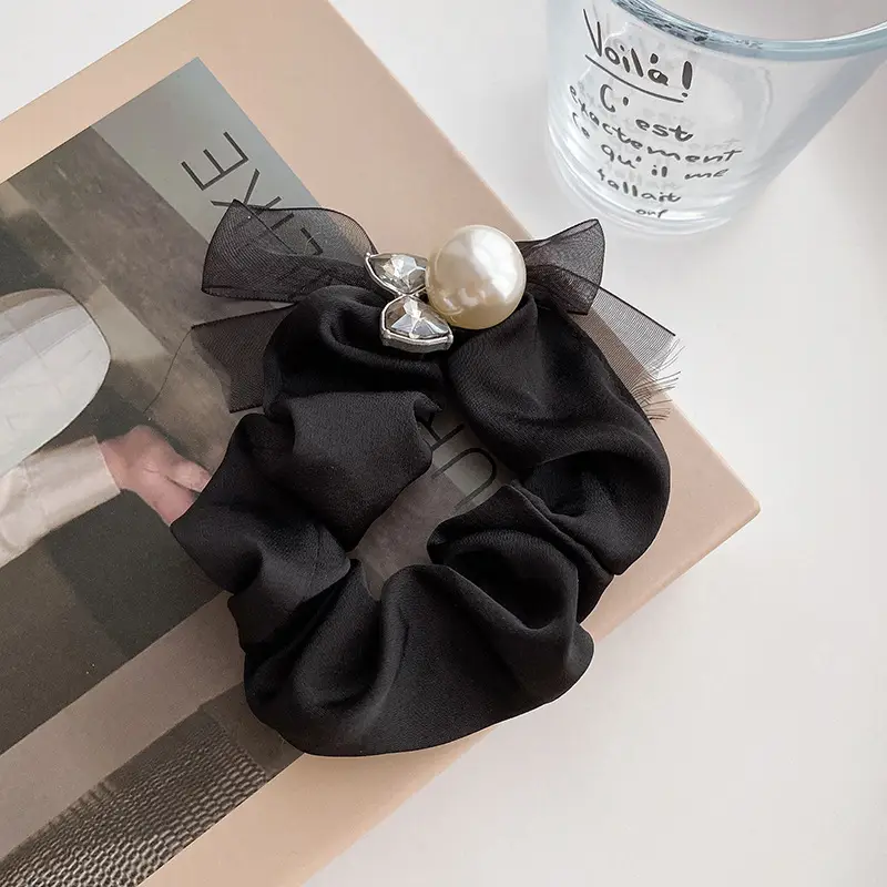 Black Lace Bow Pearl Hair Ring for Women — feature 20