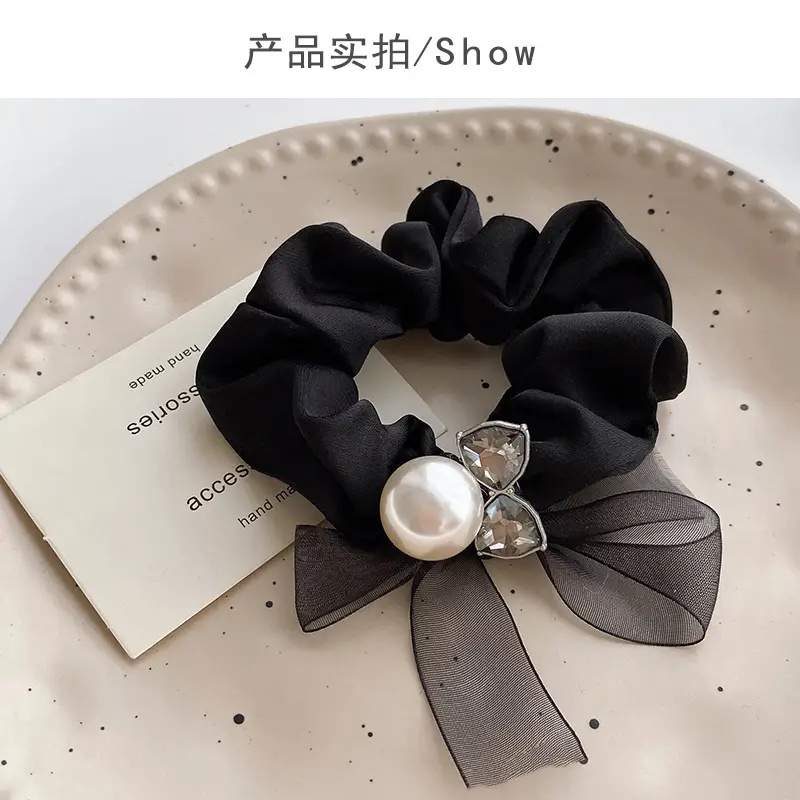 Black Lace Bow Pearl Hair Ring for Women — feature 21