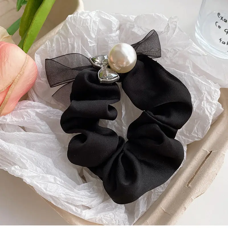 Black Lace Bow Pearl Hair Ring for Women — feature 22