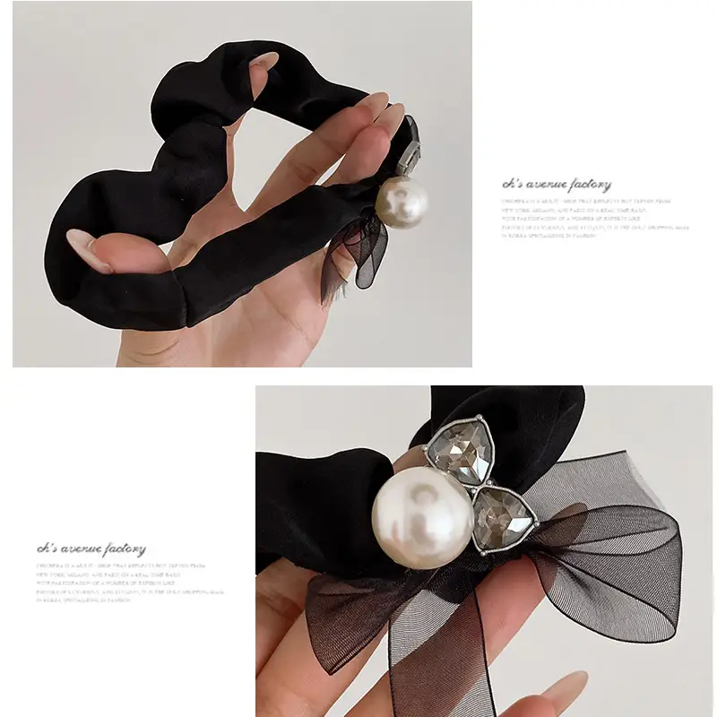 Black Lace Bow Pearl Hair Ring for Women — feature 23
