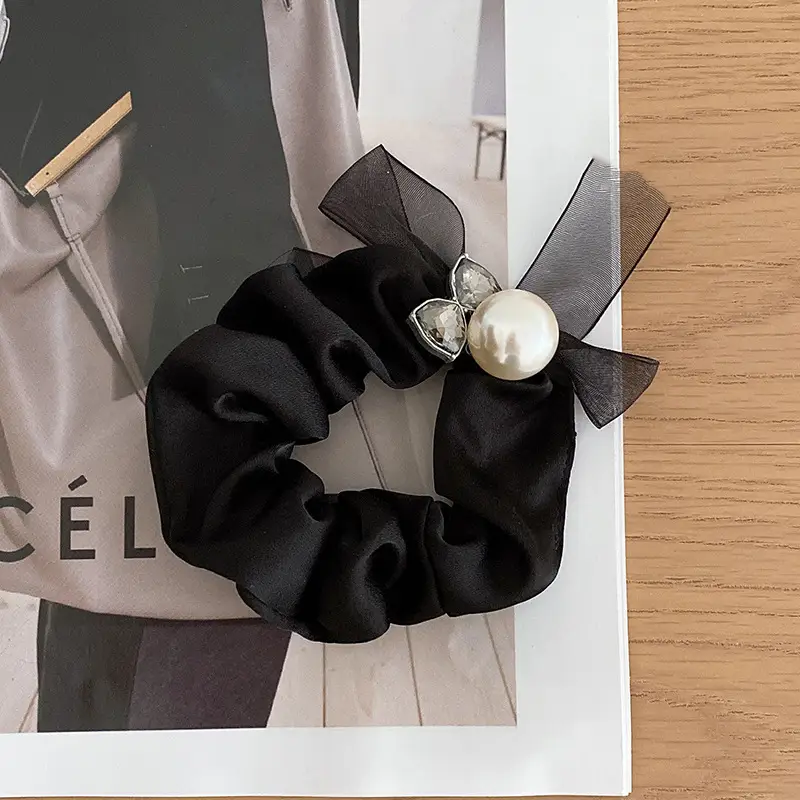 Black Lace Bow Pearl Hair Ring for Women — feature 24