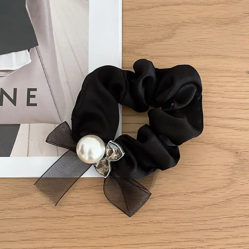 Black Lace Bow Pearl Hair Ring for Women — feature 25