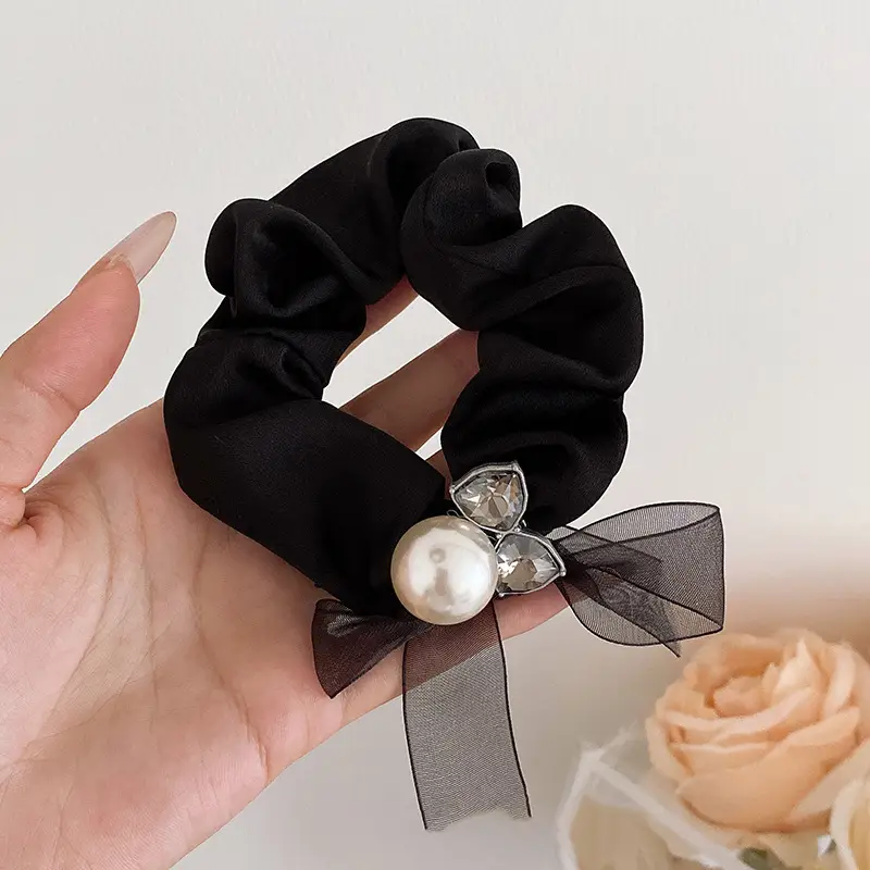 Black Lace Bow Pearl Hair Ring for Women — feature 26