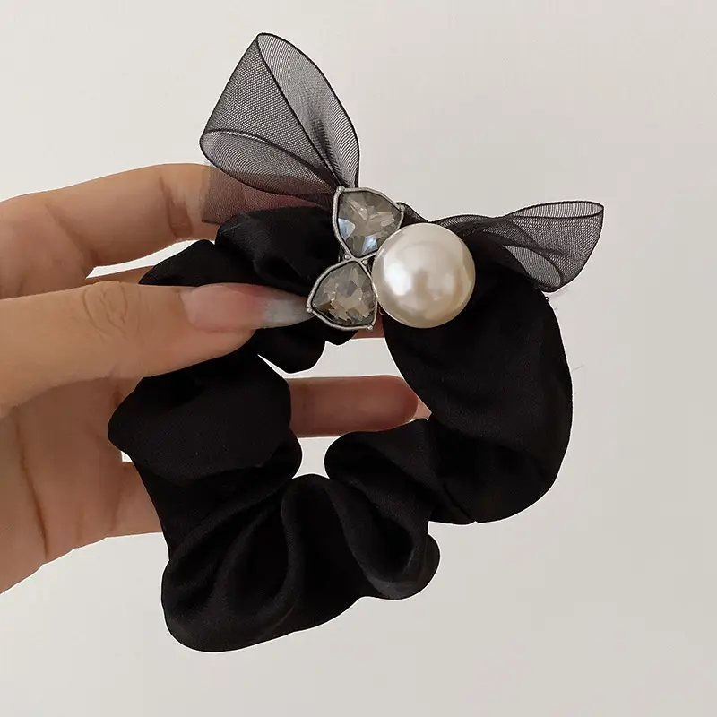 Black Lace Bow Pearl Hair Ring for Women — feature 27