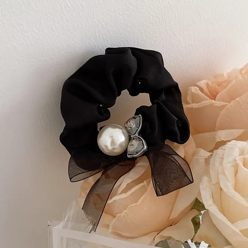 Black Lace Bow Pearl Hair Ring for Women — feature 28