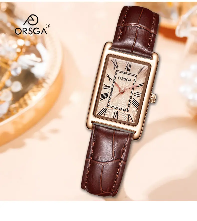 Women's Small Square Gold Watch with Black Strap — feature 13
