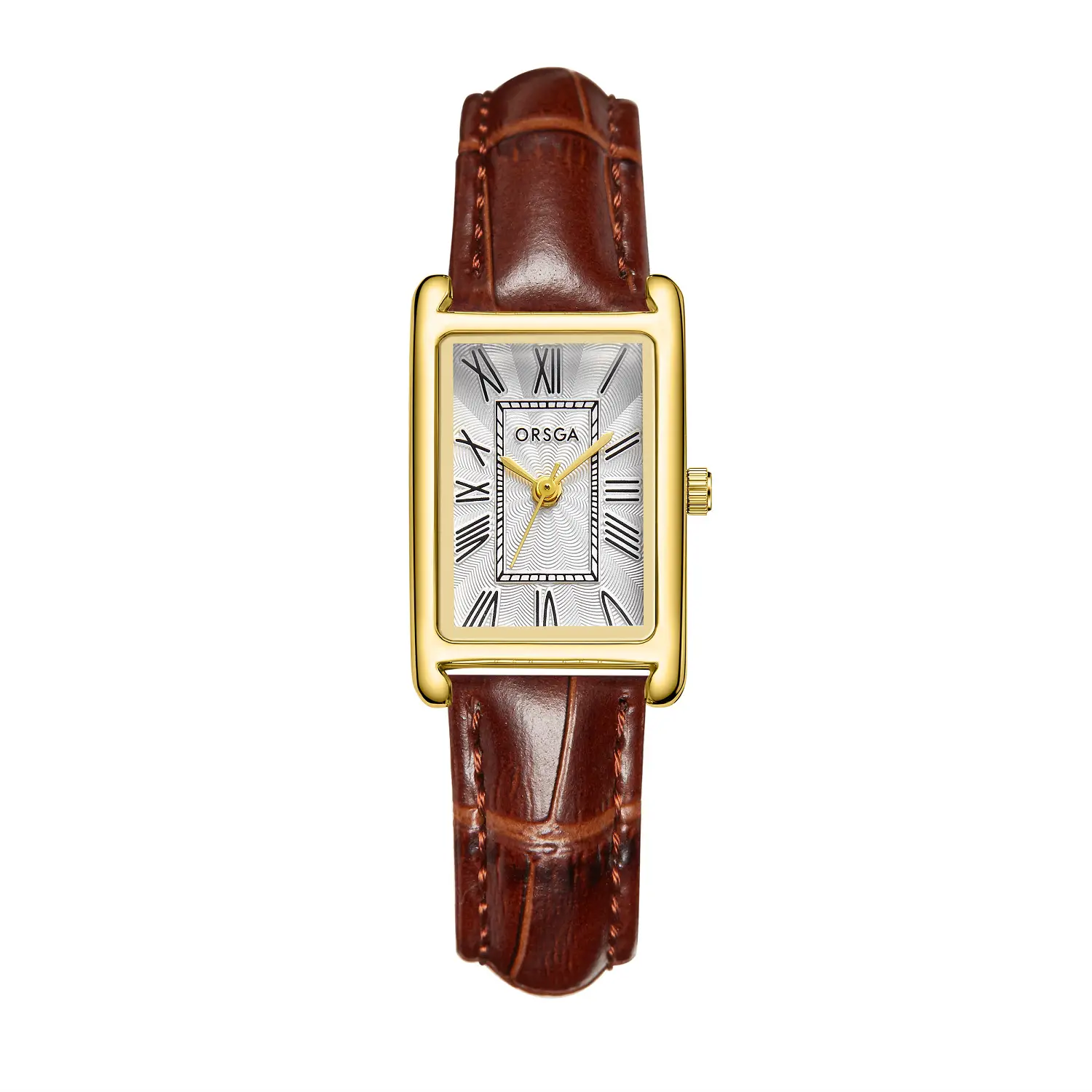 Women's Small Square Gold Watch with Black Strap - Image 2