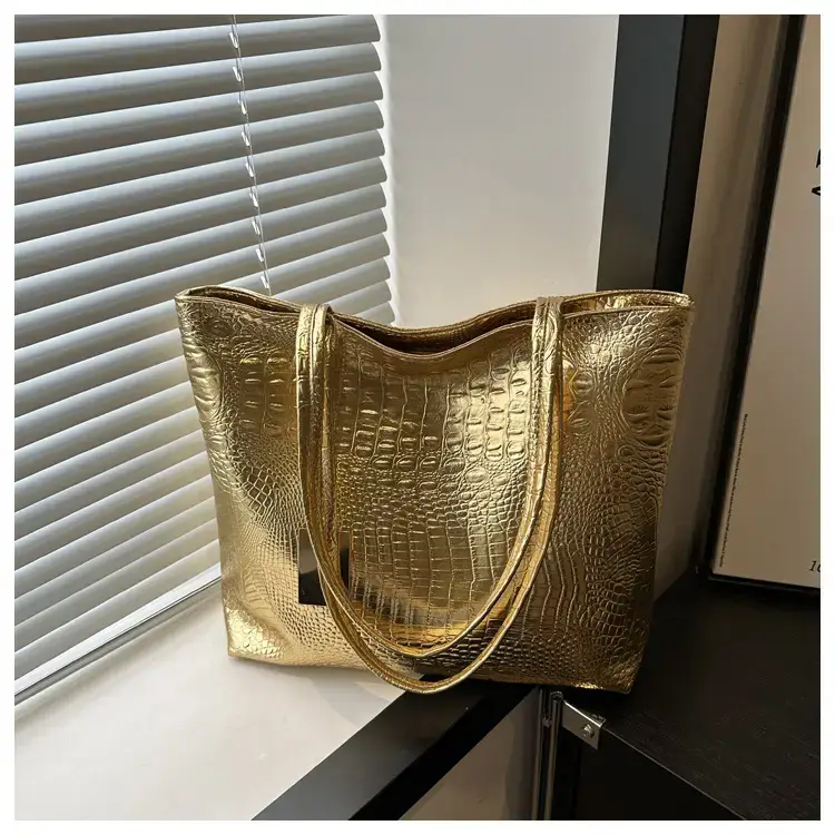 Gold Croc Texture Shoulder Bag for Women — feature 11