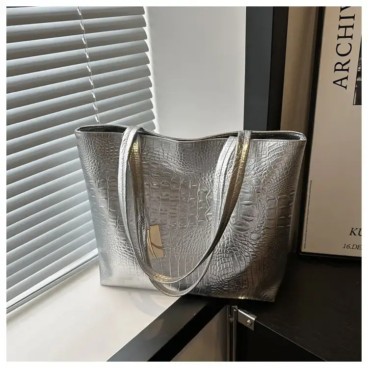 Gold Croc Texture Shoulder Bag for Women — feature 12