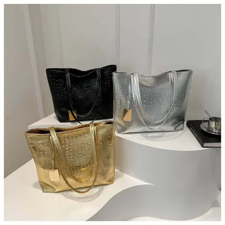 Gold Croc Texture Shoulder Bag for Women — feature 13