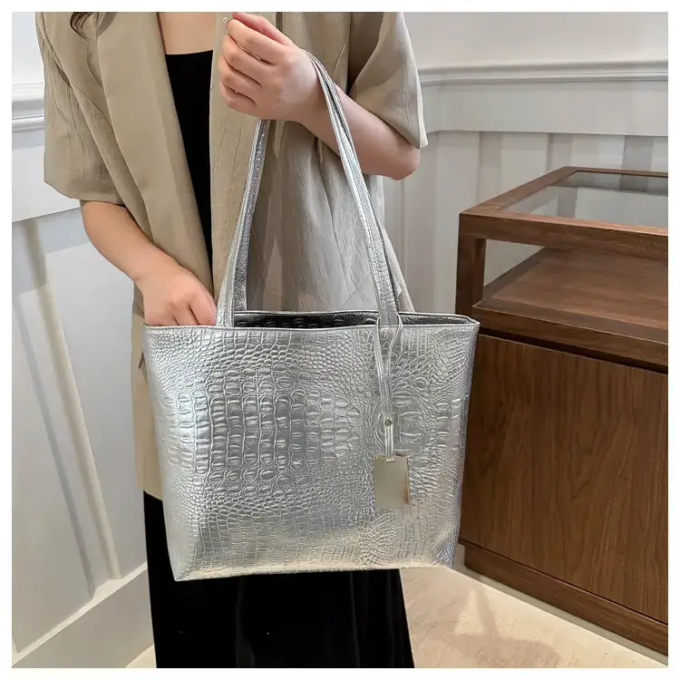 Gold Croc Texture Shoulder Bag for Women — feature 15