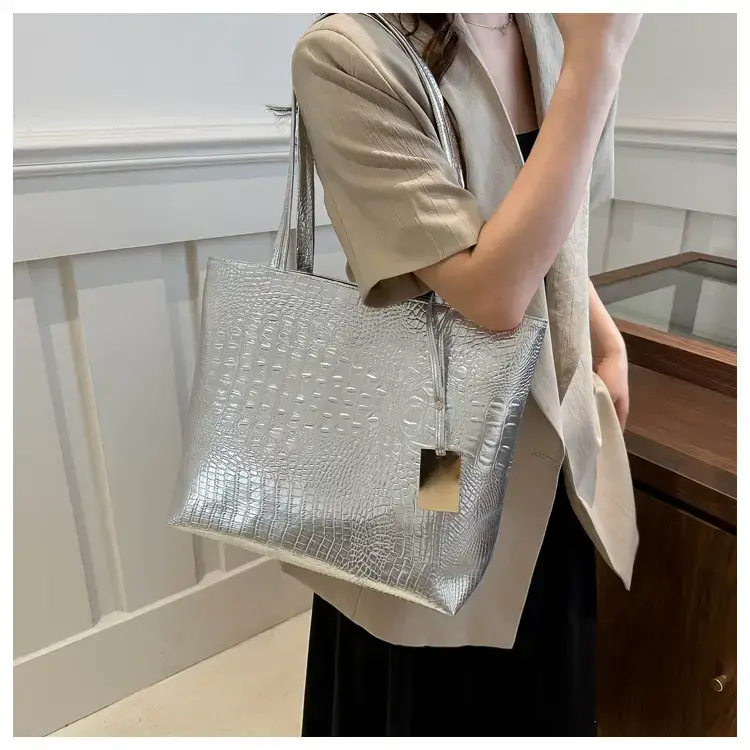 Gold Croc Texture Shoulder Bag for Women — feature 16