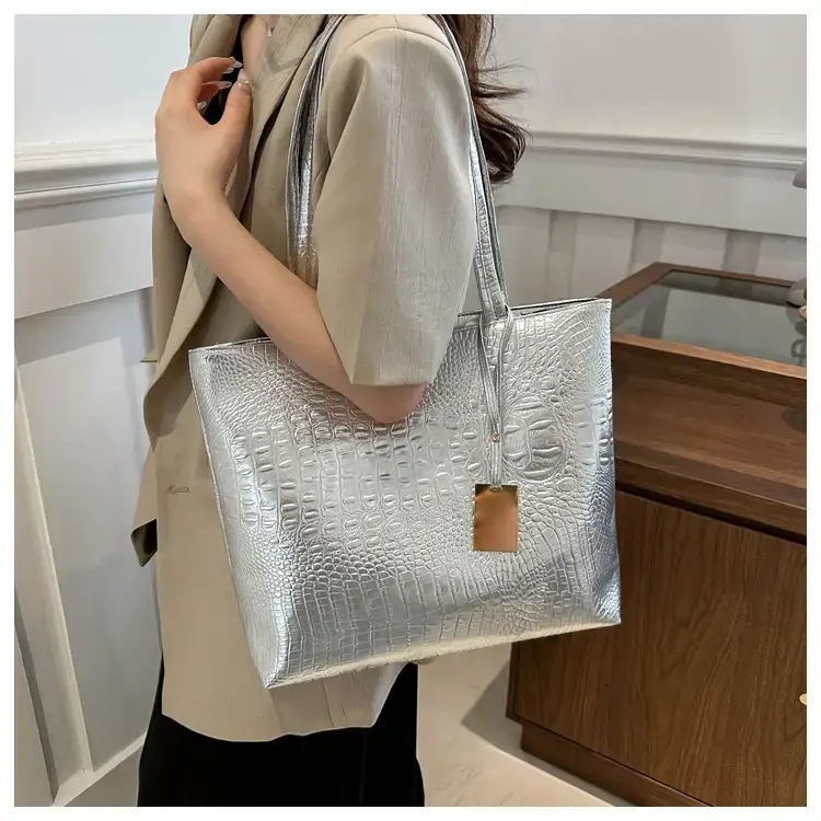 Gold Croc Texture Shoulder Bag for Women — feature 17