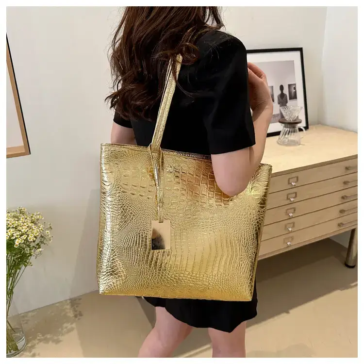 Gold Croc Texture Shoulder Bag for Women — feature 18