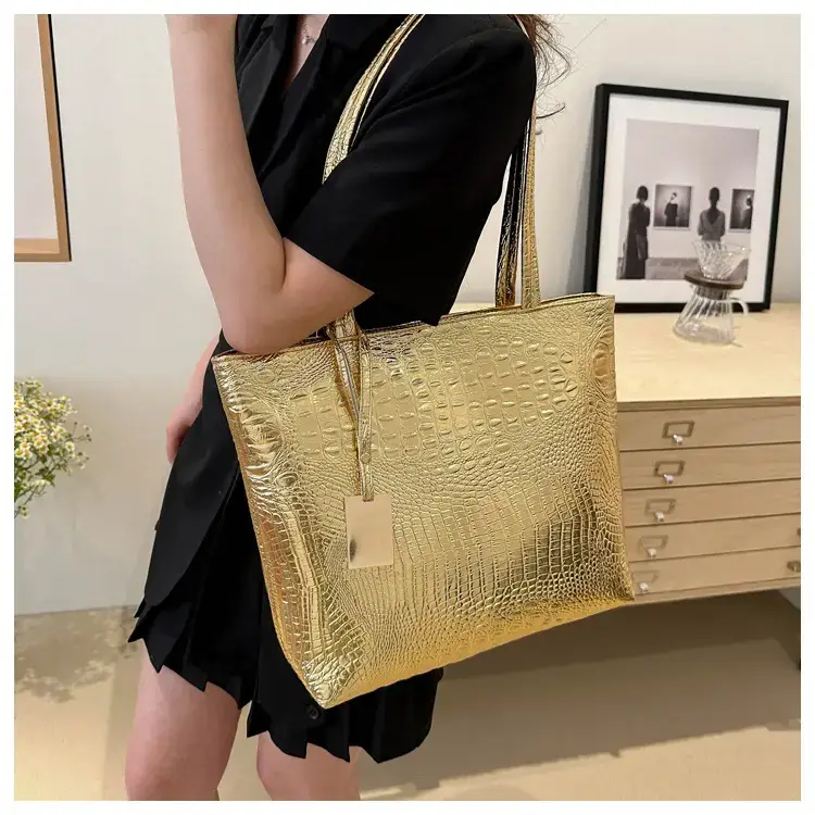 Gold Croc Texture Shoulder Bag for Women — feature 20