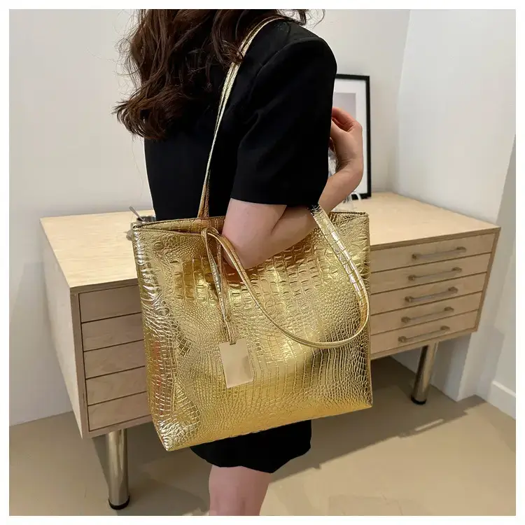 Gold Croc Texture Shoulder Bag for Women — feature 21