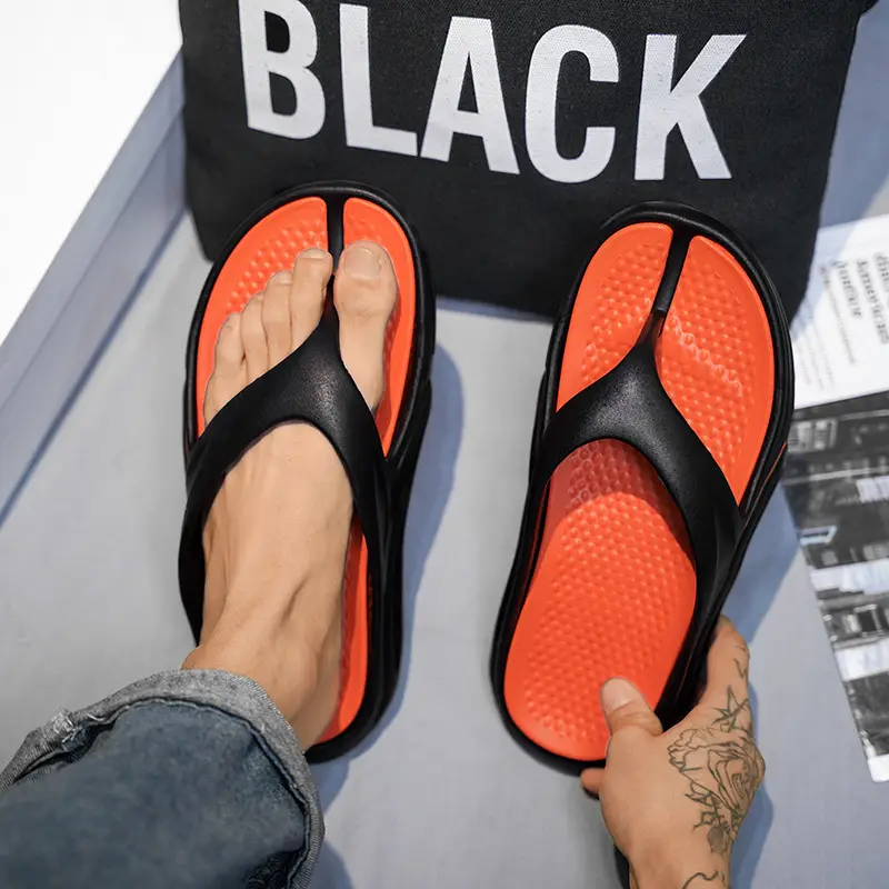 Vietnam Flip-Flops Men Sandals Orange Black Lightweight Beach Shoes