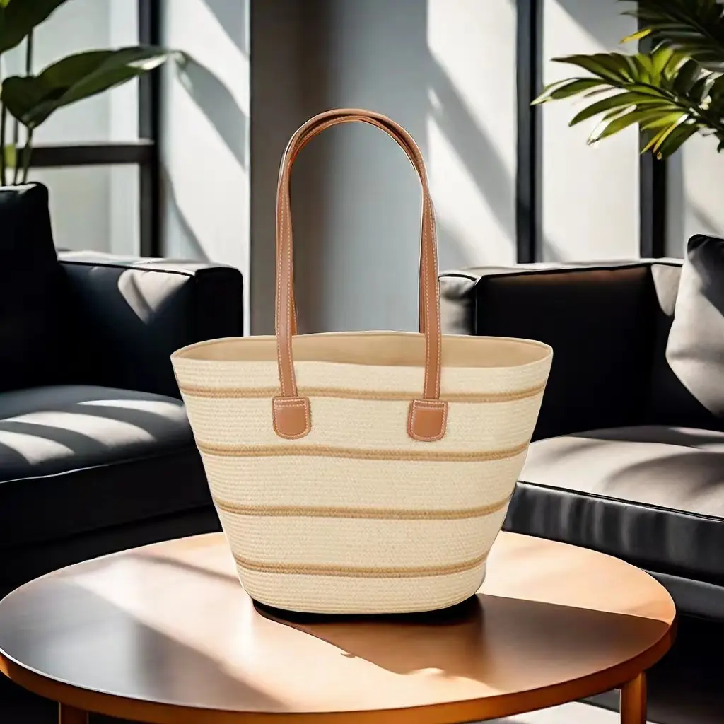 Women Straw Tote Bag Large Capacity Summer Seaside - Image 3