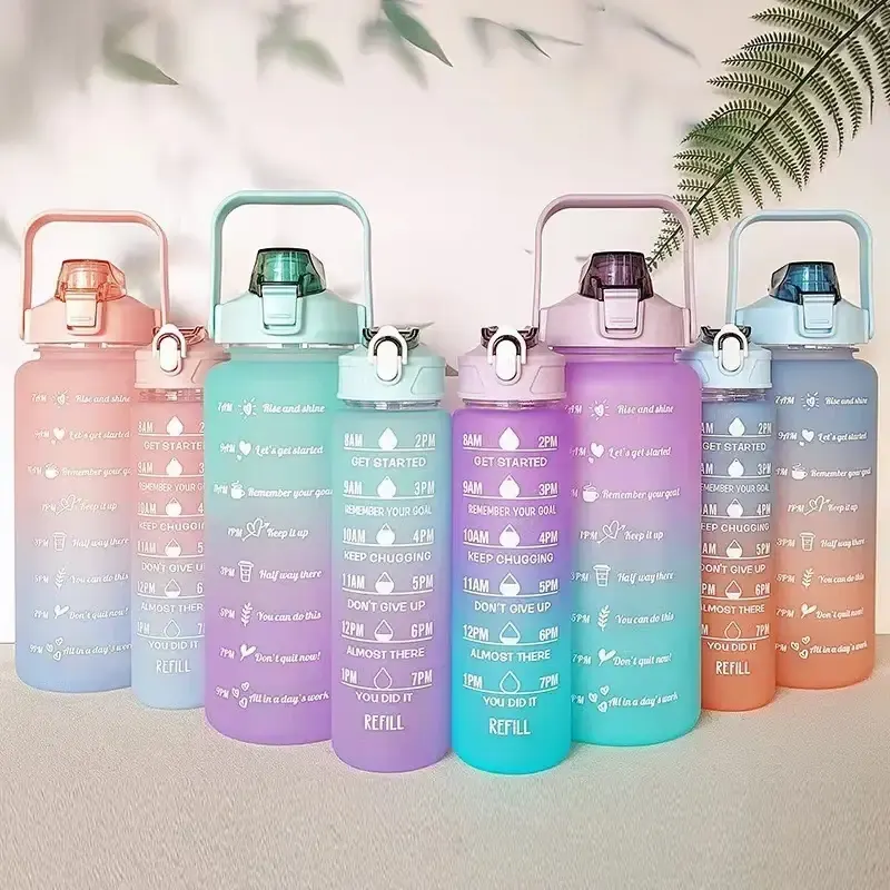 2000ml Water Bottle with Straw, Handle and Time Markers