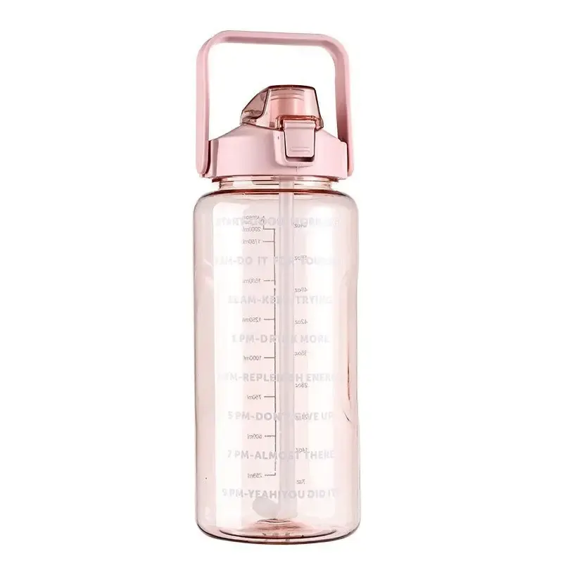 2000ml Water Bottle with Straw, Handle and Time Markers