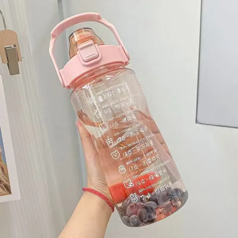 Super Capacity Water Cup Women's Summer 2000ml Sports Cup with Straw Scale High Color Value Outdoor Portable Kettle