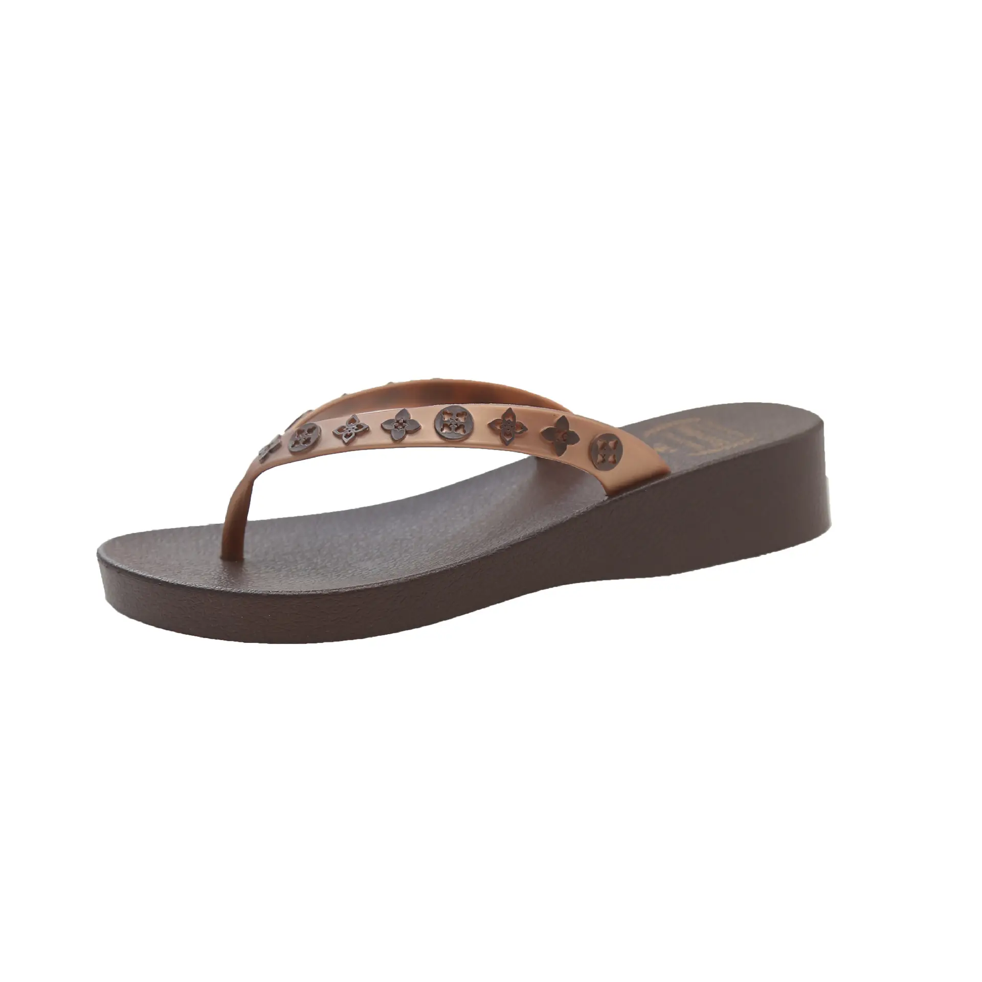 Women's 2024 Wedge Flip Flops Solid Brown - Image 8
