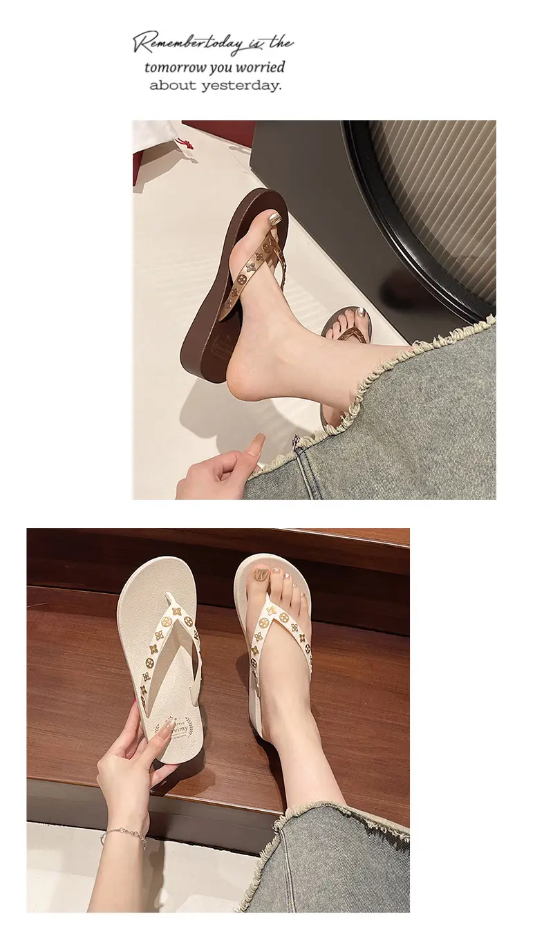 Women's 2024 Wedge Flip Flops Solid Brown — feature 10