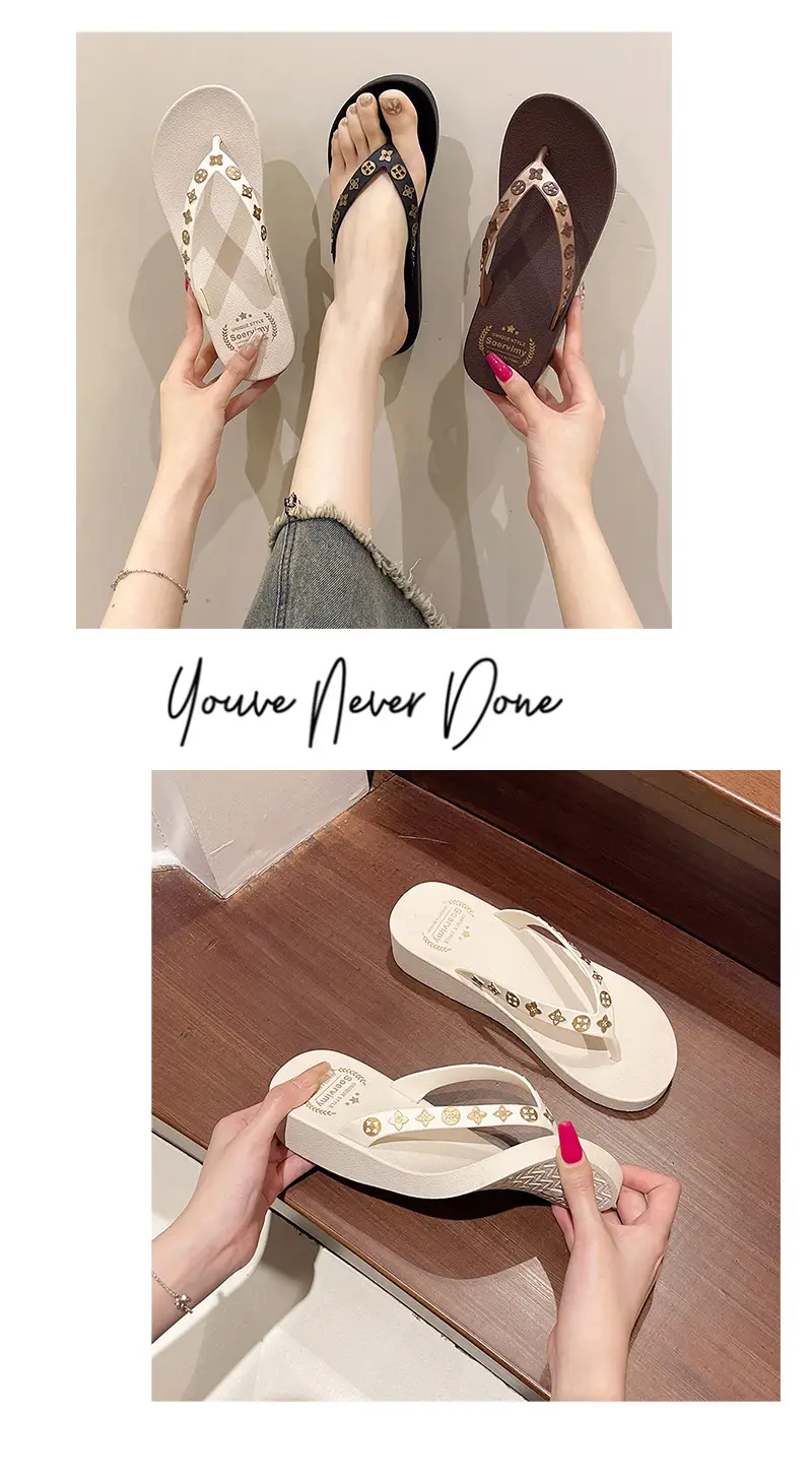 Women's 2024 Wedge Flip Flops Solid Brown — feature 12