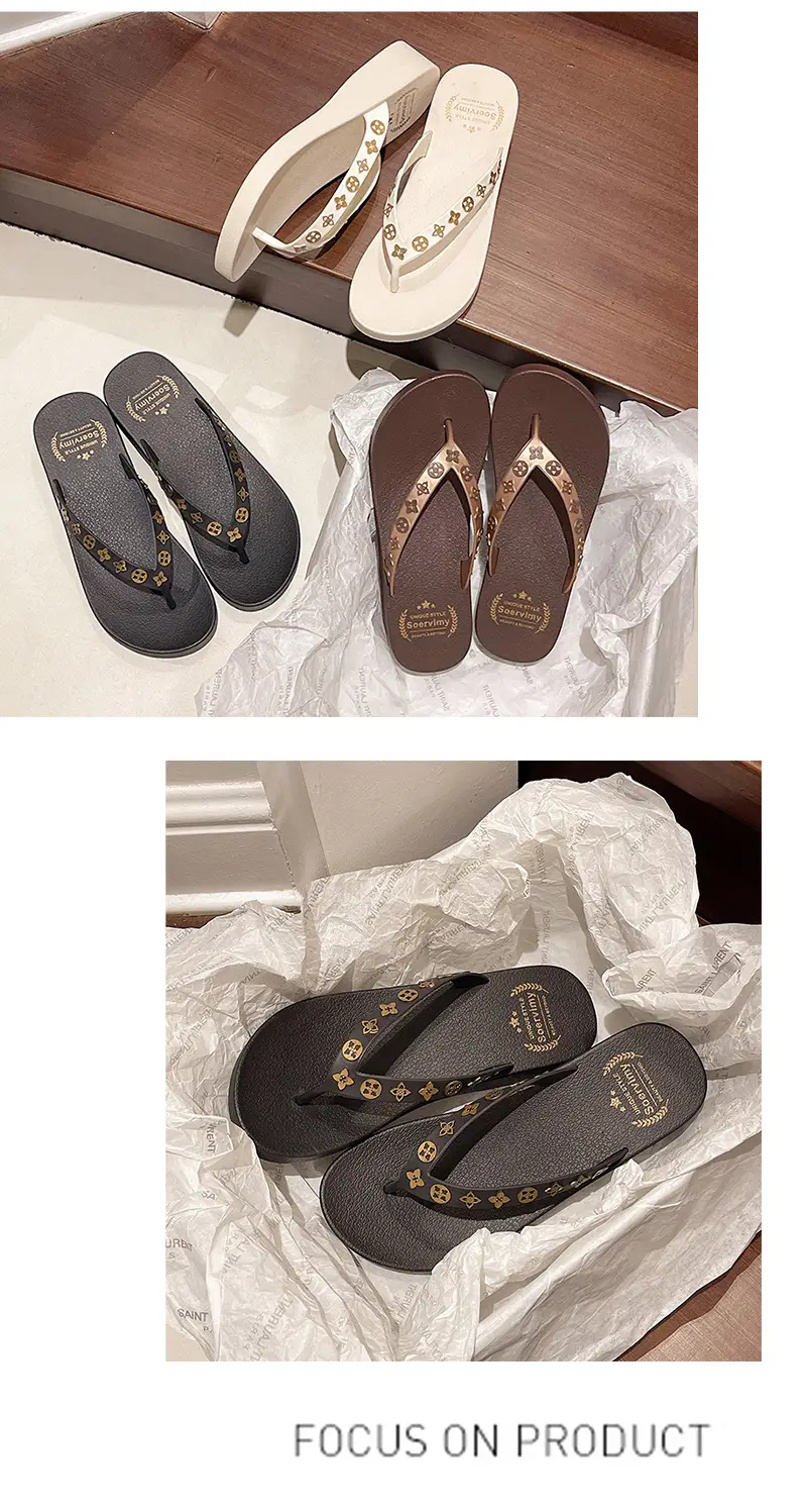 Women's 2024 Wedge Flip Flops Solid Brown — feature 14