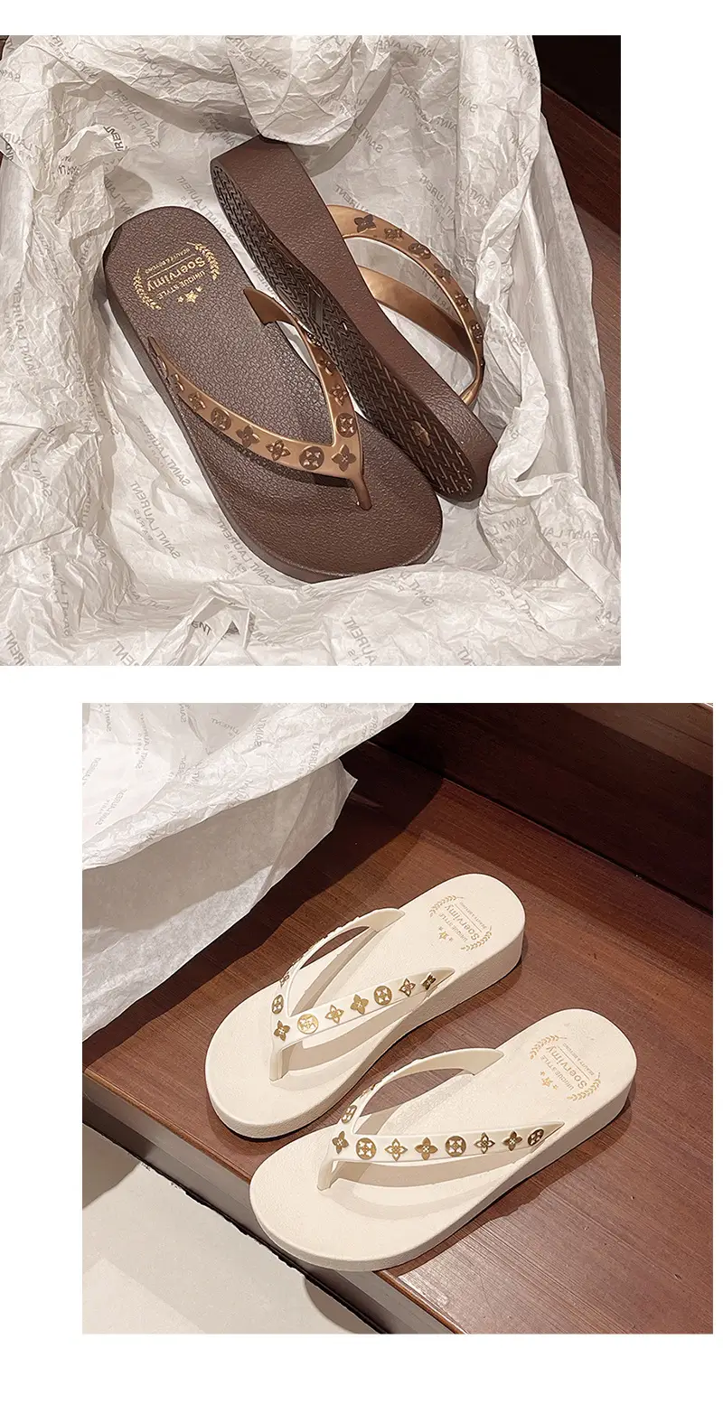 Women's 2024 Wedge Flip Flops Solid Brown — feature 15