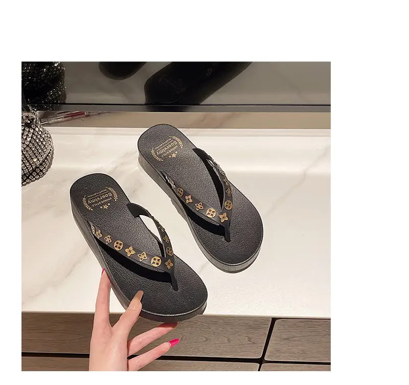 Women's 2024 Wedge Flip Flops Solid Brown — feature 16