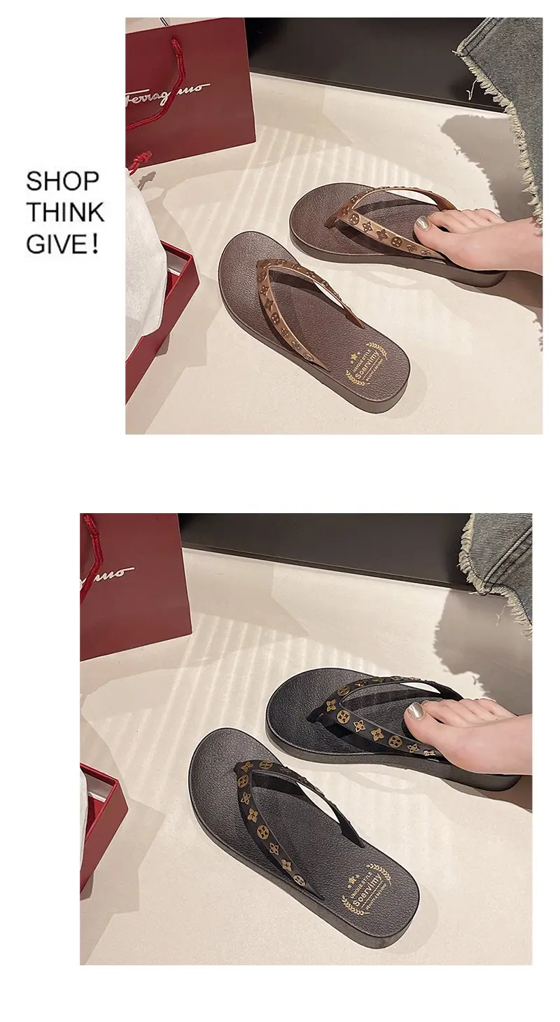 Women's 2024 Wedge Flip Flops Solid Brown — feature 6