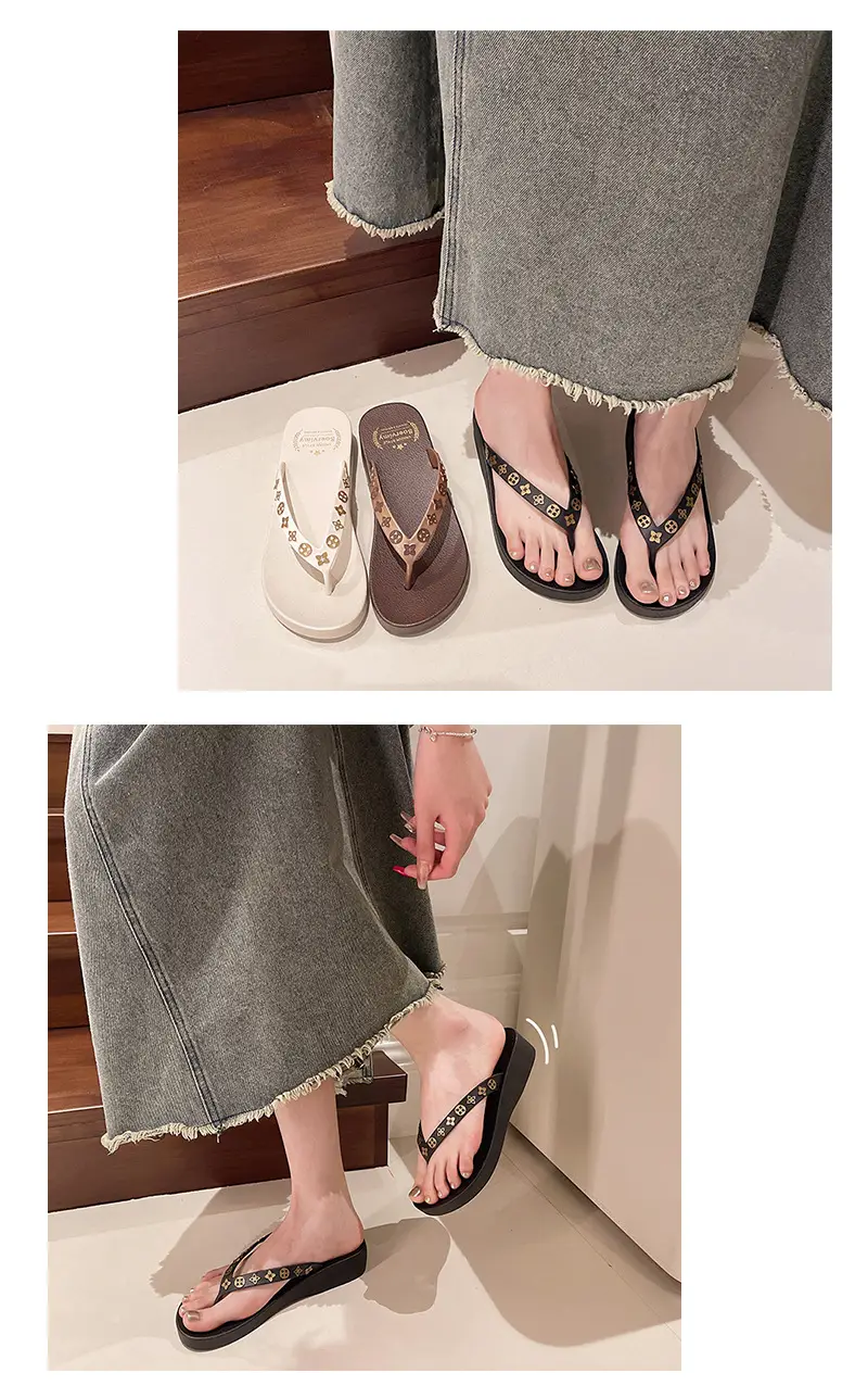 Women's 2024 Wedge Flip Flops Solid Brown — feature 7